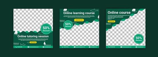 cursos e aulas online. modelos de postagem de mídia social para marketing e promoção digital. anúncios para webinars. continue estudando até em casa. vetor