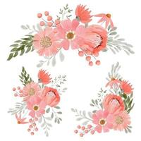 Conjunto de buquê de arranjo floral em aquarela de pêssego vetor