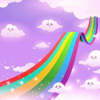 céu mágico com arco-íris e nuvens fofas vetor