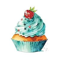 cupcake com creme. sorvete de ilustração em aquarela vetor