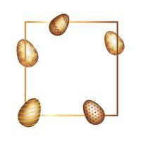 moldura quadrada com ovos de ouro decorados de páscoa vetor