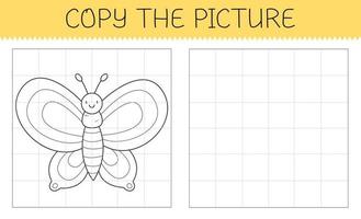copiar a imagem é um jogo educativo para crianças com uma borboleta. livro de colorir borboleta bonito dos desenhos animados. ilustração vetorial. vetor