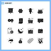 16 ícones de símbolos de glifos criativos de estilo sólido sinal de ícone sólido preto isolado em fundo branco fundo de vetor de ícone preto criativo