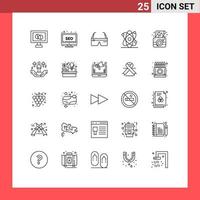 25 ícones criativos sinais modernos e símbolos de elementos de design de vetores editáveis de átomo de ciência de computação de aniversário de festa