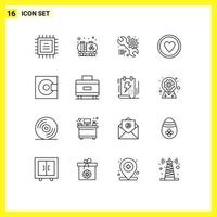conjunto moderno de 16 contornos e símbolos, como produtos eletrônicos, dispositivos da web, coração, elementos de design vetorial editáveis vetor