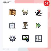 9 interface do usuário pacote de cores planas de linha cheia de sinais e símbolos modernos de elementos de design de vetor editável de anúncio de carrinho de transmissão de televisão