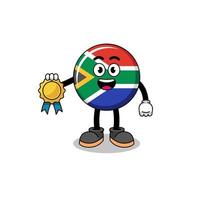 ilustração dos desenhos animados da bandeira da áfrica do sul com medalha de satisfação garantida vetor