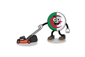 ilustração da bandeira da argélia desenho animado segurando o cortador de grama vetor