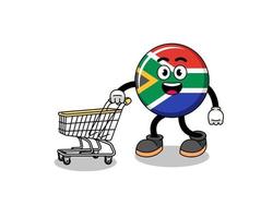 desenho animado da bandeira da áfrica do sul segurando um carrinho de compras vetor