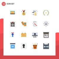 Pacote de cores planas de 16 interfaces de usuário de sinais e símbolos modernos de filmes de negócios de presentes de natal apresentam um pacote editável de elementos de design de vetores criativos