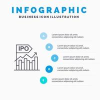oferta moderna inicial de negócios ipo ícone de linha pública com fundo de infográficos de apresentação de 5 etapas vetor