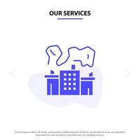 nosso modelo de cartão web de ícone de glifo sólido para indústria de fábrica de serviços vetor
