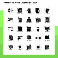 25 economia de dados e conjunto de ícones de mídia publicitária modelo de ilustração vetorial de ícone de glifo sólido para web e ideias móveis para empresa de negócios vetor