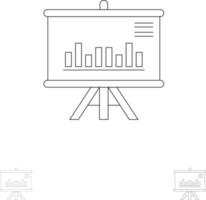 conjunto de ícones de linha preta em negrito e fino de negócios de gráfico de projeto de apresentação vetor