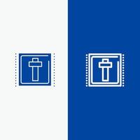 cruz linha de sinal de feriado de páscoa e ícone sólido de glifo banner azul linha e ícone sólido de glifo banner azul vetor