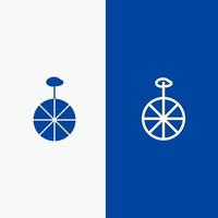 linha de circo de ciclo de roda e glifo ícone sólido azul bandeira vetor