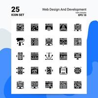 25 web design e conjunto de ícones de desenvolvimento 100 eps editáveis 10 arquivos ideias de conceito de logotipo de negócios design de ícone de glifo sólido vetor