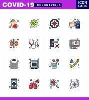 novo coronavírus 2019ncov 16 pacote de ícones de linha cheia de cores planas vírus de medicação humana mãos sangue viral coronavírus 2019nov elementos de design de vetor de doença