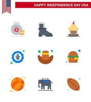 feliz dia da independência 9 pacotes de ícones de apartamentos para web e impressão celebração de sobremesa de águia americana americana editável elementos de design de vetor de dia dos eua