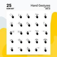 conjunto de ícones de 25 gestos de mão 100 eps editáveis 10 arquivos ideias de conceito de logotipo de negócios design de ícone de glifo sólido vetor