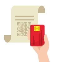código qr sobre papel de recibo e desenho vetorial de cartão de crédito vetor