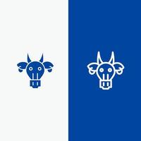 adorno animais touro caveira indiana linha e glifo ícone sólido azul bandeira linha e glifo ícone sólido bandeira azul vetor
