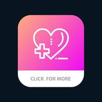 amor saúde hospital cuidados cardíacos botão de aplicativo móvel versão de linha android e ios vetor