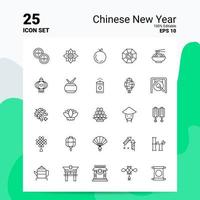 25 conjunto de ícones do ano novo chinês 100 eps editáveis 10 arquivos de conceito de logotipo de negócios idéias de design de ícone de linha vetor