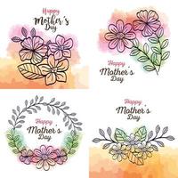 conjunto de cartas de feliz dia das mães com decoração de flores vetor