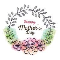 cartão de feliz dia das mães e moldura circular com decoração de flores vetor