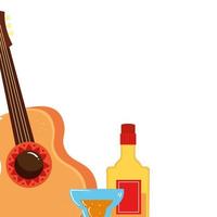 guitarra mexicana isolada garrafa de tequila e desenho vetorial de coquetel vetor