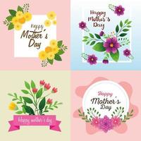 conjunto de cartas de feliz dia das mães com decoração de flores vetor