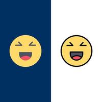 emojis de bate-papo sorriam ícones felizes planos e conjunto de ícones cheios de linha vector fundo azul