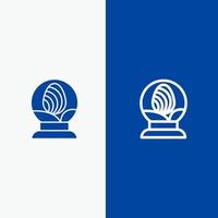 linha de páscoa de ovo de globo de vidro e ícone sólido de glifo banner azul linha e ícone sólido de glifo banner azul vetor