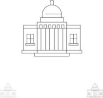 whitehouse américa casa branca arquitetura edifício lugar negrito e fino conjunto de ícones de linha preta vetor
