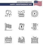 feliz dia da independência pacote de ícones de 9 linhas para web e impressão amor eua branco dia de ação de graças americano editável elementos de design do vetor do dia dos eua