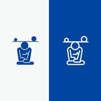 equilíbrio concentração meditação mente mindfulness linha e glifo ícone sólido bandeira azul linha e glifo ícone sólido bandeira azul vetor