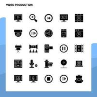25 conjunto de ícones de produção de vídeo modelo de ilustração vetorial de ícone de glifo sólido para web e ideias móveis para empresa de negócios vetor