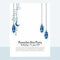 ramadan kareem comemore o cartão com padrões de design árabe e lanternas lâmpada árabe cartão do ramadã vetor