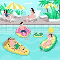 ilustração em vetor cor lisa festa na piscina