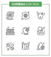 ícone de linha de 9 coronavírus definido sobre o tema da epidemia de corona contém ícones como tubos de cuidados com resfriados de doenças experimentam elementos de design de vetores de doenças virais de coronavírus 2019nov