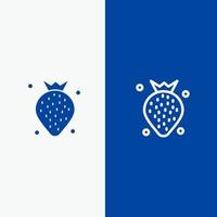 morango comida fruta baga linha e ícone sólido glifo banner azul linha e ícone sólido glifo banner azul vetor