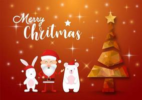 Feliz Natal e feliz ano novo chique ouro xmas árvore. Papai Noel, coelho e urso no Natal. vetor ilustrador.