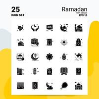 25 conjunto de ícones do Ramadã 100 eps editáveis 10 arquivos ideias de conceito de logotipo de negócios design de ícone de glifo sólido vetor