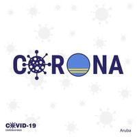 aruba tipografia de coronavírus covid19 bandeira do país fique em casa fique saudável cuide de sua própria saúde vetor