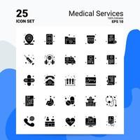 25 conjuntos de ícones de serviços médicos 100 eps editáveis 10 arquivos idéias de conceito de logotipo de negócios design de ícone de glifo sólido vetor