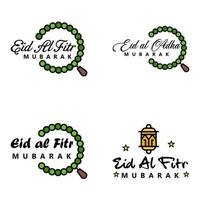 conjunto de 4 ilustração vetorial de design tipográfico eid al fitr feriado tradicional muçulmano eid mubarak utilizável como plano de fundo ou cartões vetor