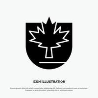 vetor de ícone de glifo sólido de escudo de folha de segurança do Canadá