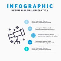 ícone de linha de telescópio espacial astronauta com fundo de infográficos de apresentação de 5 etapas vetor