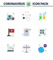 9 doença de coronavírus de cor plana e ícone de vetor de prevenção relatório de luz teste de sangue bandeira de notícias viral coronavírus 2019nov elementos de design de vetor de doença